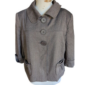 Size 16 Larry Levine plus size brown stretch women's jacket blazer #22